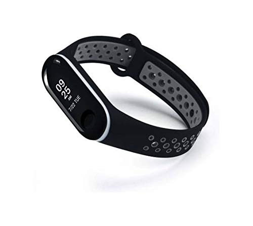 BQeT TPU Silicon Air Dot Band Strap for Xiaomi Mi Band 4 / Mi Band 3 Also m3/4 (Black Grey)