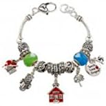 Silvertone Teacher Family Theme Multi Bead Bracelet w/ Lobster Clasp Closure w/ Gift Box Athena Brand