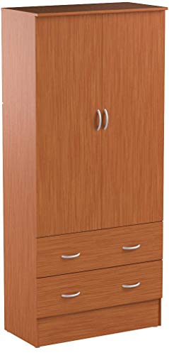 Hodedah Two Door Wardrobe, with Two Drawers, and Hanging Rod, Cherry