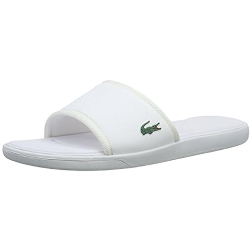 mens white lacoste flip flops