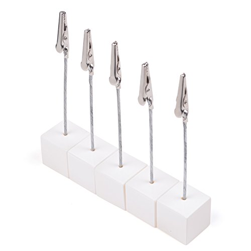 Cosmos® 5 Pcs Cube Base Memo Clips Holder with Alligator Clip Clasp for Displaying Photos Number Cards (White)