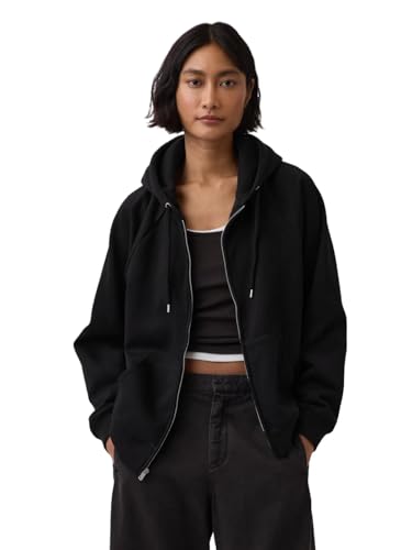 GAP Women's Full Zip Hoodie, True Black Il, Medium