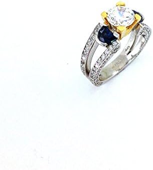 1.65 TCW Diamond & Blue Sapphire Semi-Mount Engagement Ring 14k & 21k Gold