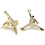 Gold Iced CZ Michael Jordan Inspired Jumpman Stud Earrings