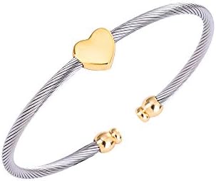 Adjustable Stainless Steel Two Twisted Cable Cuff Bangle Bracelet Silver and Gold Bracelet