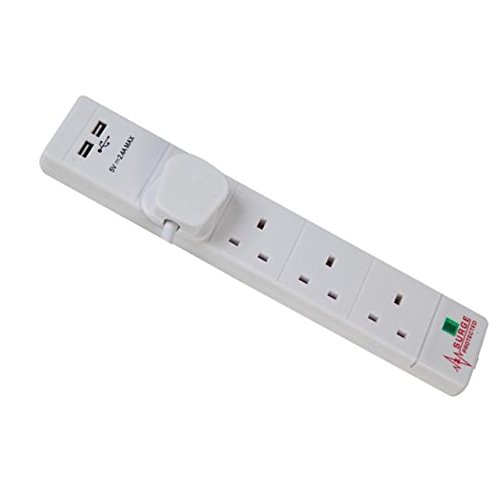 Omega 21294 13 Amp 2 Meter Extension 4 Way Socket with Twin USB Ports - White