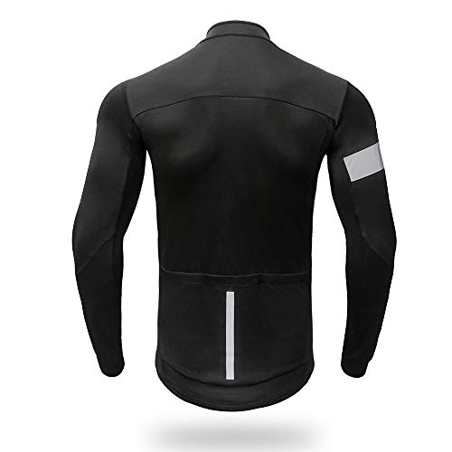 Men's Winter Thermal Fleece Cycling Bike Jersey Reflective Windproof Running Long Sleeve Jacket Warm Breathable Bicycle Softshell Black