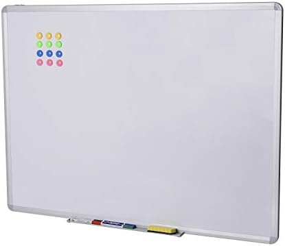 Sel Natural Whiteboard 48 x 36 Inches Dry Erase Board Silver Aluminum Frame with 4 Markers, 1 Eraser and 12 Magnets