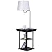 Costzon Floor Lamp, Swing Arm Lamp w/Shade Built in End Table Includes 2 USB Ports (White Shade)