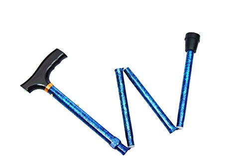 Essential Medical Supply Steppin' Out Folding Wood T-Handle Cane with Blue Textured Finish