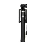PREMIUM Selfie Stick for iPhone and Android/ Compact Mini Foldable Wired Built-in Remote Shutter Plug In-Snap Away. Integrated Foldable Smart Shooting Aid. (Black)