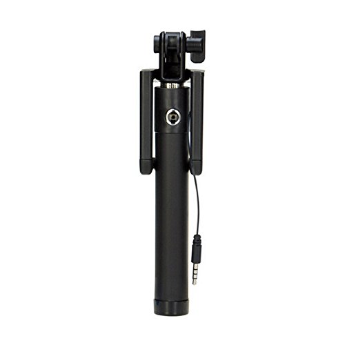 PREMIUM Selfie Stick for iPhone and Android/ Compact Mini Foldable Wired Built-in Remote Shutter Plug In-Snap Away. Integrated Foldable Smart Shooting Aid. (Black)