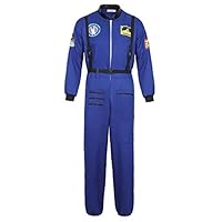 Famajia Mens Astronaut Costume Spaceman Suit Pilot Flight Suit Prisoner Jumpsuit Halloween Adult Costumes Blue Small