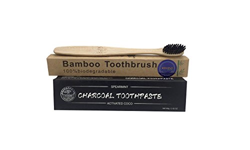 Activated Charcoal Teeth Whitening Powder Bundle With FREE Eco Friendly Bamboo TOOTHBRUSH Kit Active Fresh Mint Breath Stops Bad Breath Removes Stains Blk Wow Sparkle