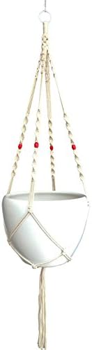 Macrame Plant Hanger Cotton 4 Legs 48 Inch For Indoor Outdoor, Living Room, Kitchen, Deck, Patio, High and Low Ceiling and Fits Round &amp; Square Pots, Unique Design and Hand Knotted for Pot Size 10"-12"