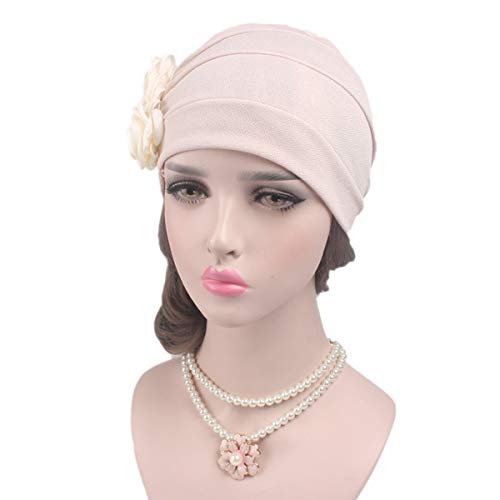 Ever Fairy 3 Colors Chemo Cancer Head Scarf Hat Cap Ethnic Cloth Print Turban Headwear Women Stretch Flower Muslim Headscarf (3 Colors Back-H1)