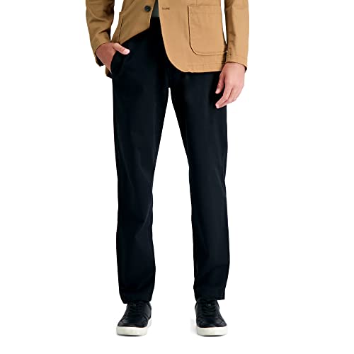 Haggar Men's Life Khaki Comfort Chino Flat Front Pant, Black, 38x32