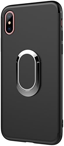 TZUS iPhone X Case 360 Ring Hold Kickstand Magnetic Car Mount,TPU Soft Rubber Silicone Slim Cover for Apple iPhone 10/X (2017) (Black)