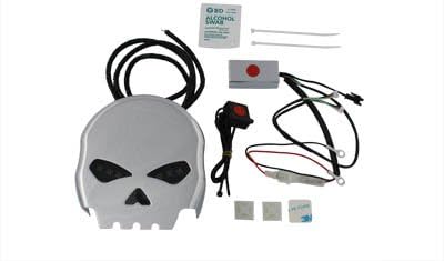 V-Twin 42-1174 Skull Horn Cover With Red Leds Chrome
