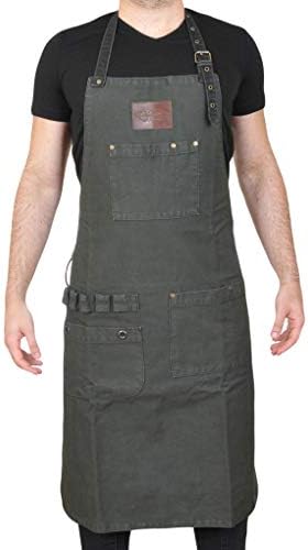 Heavy Duty Water Repellent Double Layer Adjustable M to XXXL Work Apron for Professionals Barista Bartender Artisan Cook Woodworker (Anthracite)