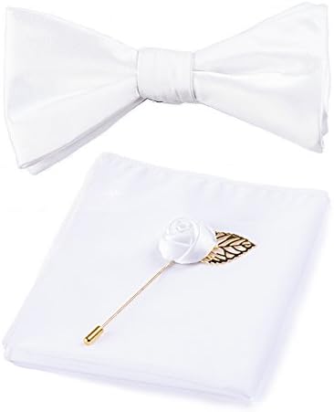 Qobod bow tie Pocket Square Lapel Pin set pack white