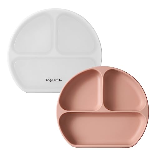アンジュスマイル ベビー食器 蓋つき ひっくり返らない お食事プレート 吸盤 ワンプレート 赤ちゃん 子供 シリコン 電子レンジ 食洗機 アプリコット商品画像
