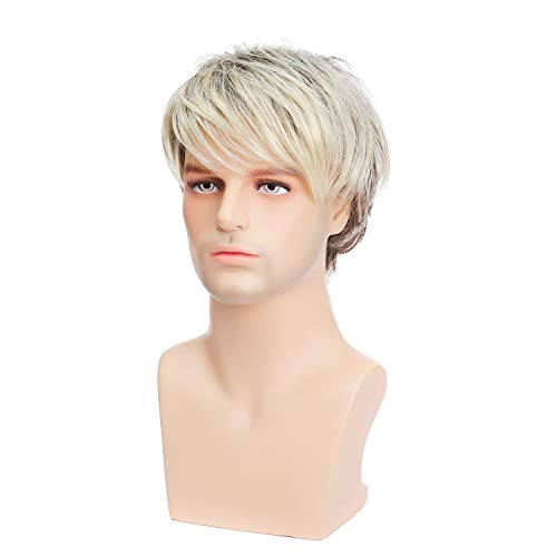 Kaneles Mens Blonde Wig Male Guy Short Layered Cosplay Costume Party