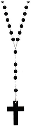 Black Wooden Cross Rosary Necklace