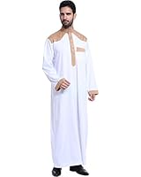 Ababalaya Men's Long Sleeve Mock Neck Color Block Muslim Thobes Dishdasha Easter Wear, White, XXL