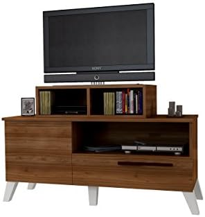 Wood Tv Stand By CLSKN: White Walnut Table For Flat Screen Television Set โ Wooden Tv Furniture With Two Protective Cabinets And A Console Storage โ Stylish Design Up to 48"