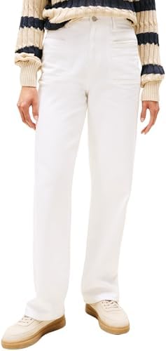 Vaqueros Mujer White Relaxed Straight Cintura Alta, Blanco (White), 34W/32L
