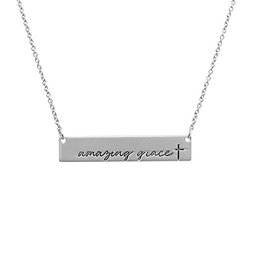 MYS Collection Riah Fashion Women's Message Bar Necklace (Amazing Grace - Silver)