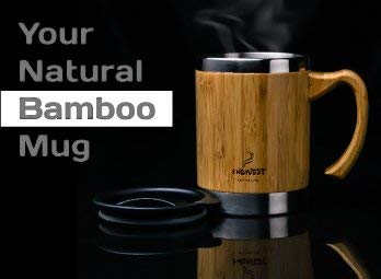 InGwest Active Life. Bamboo Coffee Mug for Man/Woman - 13.5 ounce. Super Light Eco Stainless Steel Coffee\Tea Mug with Lid and Bamboo Handle! Thickened layer of bamboo!