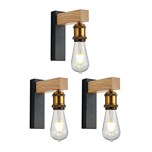 Martll Wall Light Indoor E27 Wooden Wall Lamp Vintage Retro Wall Sconces for Hallway Country House Bedroom Living Room (A)