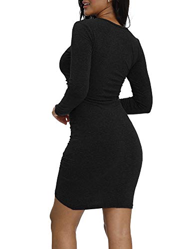 Zaoqee-Vestito-da-Donna-Casual-a-Maniche-Lunghe-increspate-Elasticizzato-Aderente-Mini-Vestito-da-Festa