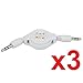 eTECH Collection 3 Pack of Retractable 3.5 mm Auxiliary Cable Cord,3.5mm to 3.5mm AUX Audio Cable,For Apple iPhone 6 Plus 5S/5C/5/4S/4, HTC ONE M7, M8... (White Color) -- Shipping From USA