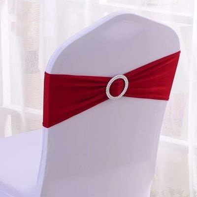 SheYang 100PCS Wine Red Stretch Chair Sashes Bows Elastic Chair Bands with Buckle Slider Sashes Bows for Wedding Hotel Banquet Birthday Party Decorations (100PCS, Wine Red)