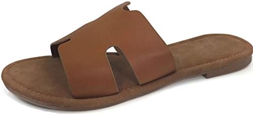 Wells Collection Womens Slip On Slide Flat Sandal with Notch Cut-Outs