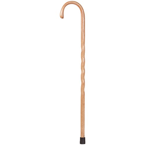 Brazos Twisted Oak Crook Neck Classic Wood Cane, Tan, Made in the USA