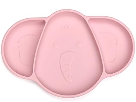 Baby Elephant Silicone Suction Plate Placemat with Lid for Toddlers, Baby Led Weaning, Nonslip Grip, Portable + Travel, FDA Approved and BPA Free