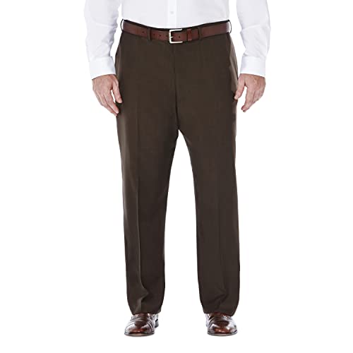 Haggar Men's Repreve Stria Hidden Expandable Waist Plain Front Dress Pant, Brown,38x34