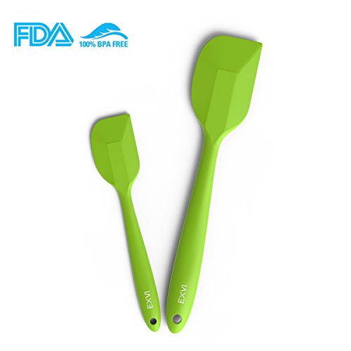 EXVI 2-Piece Flexible Bpa Silicone Spatula Rubber Spatula Set Heat Resistant Non-Stick Bowl Scraper Baking Utensils (Green)
