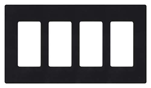 Lutron Claro Light Switch Cover Plate, 4 Gang Wallplate, for Decorator Light Switches, Rocker Light Switch Cover, Outlet Cover, Screwless Switch Plate Cover, Gloss, CW-4-BL, Black