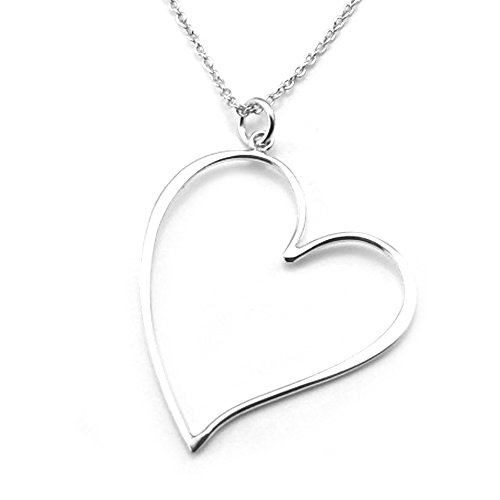 Sterling Silver Heart Pendant Necklace (Large Open Heart)