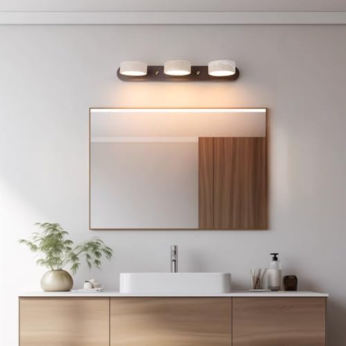 Lámpara de pared LED estilo asombro japonés Wabi-Sabi con pantalla de piedra natural,Aplique vintage giratorio,Lampara de pared espejo de baño,iluminación para cocina,comedor,tocador (A, 3 cabezas)