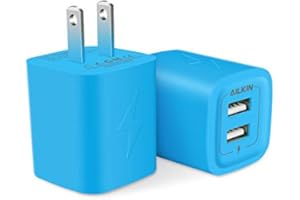 AILKIN USB Charger Wall Plug, [2Pack-2Port] Fast Charging AC Power Adapter Block Cube for iPhone, Samsung Galaxy, Google Pixel, Moto, Blu, LG, ZTE, Camera, Charge Multiple USB Base