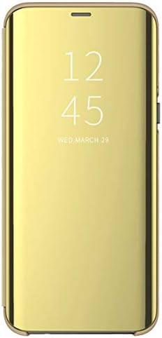 Compatible with Xiaomi Pocophone F1 Case,Clear View Stand Mirror Flip Folio Kickstand Hard Case Translucent Slim Soft TPU Silicone Protective Bumper Cover (Gold, Poco F1)