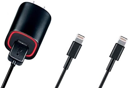 New Rapid Travel Wall Home Charger for Apple iPhone 7 7 Plus 6 6S 6+ 6S+ SE 5 5S + 2 3 Ft Cables 5v / 2.1 Amp - Black - Red LED 2 Cables!