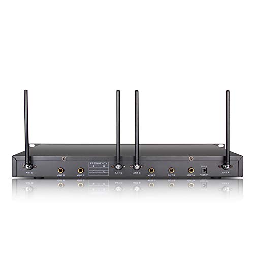 XTUGA EW240 UHF 4 Channel Wireless Bodypack Microphone System UHF Wireless Microphone System metal receiver with 4 transmitters Use for Family Party, Stage,Church, Small Karaoke Night (Frequency B)