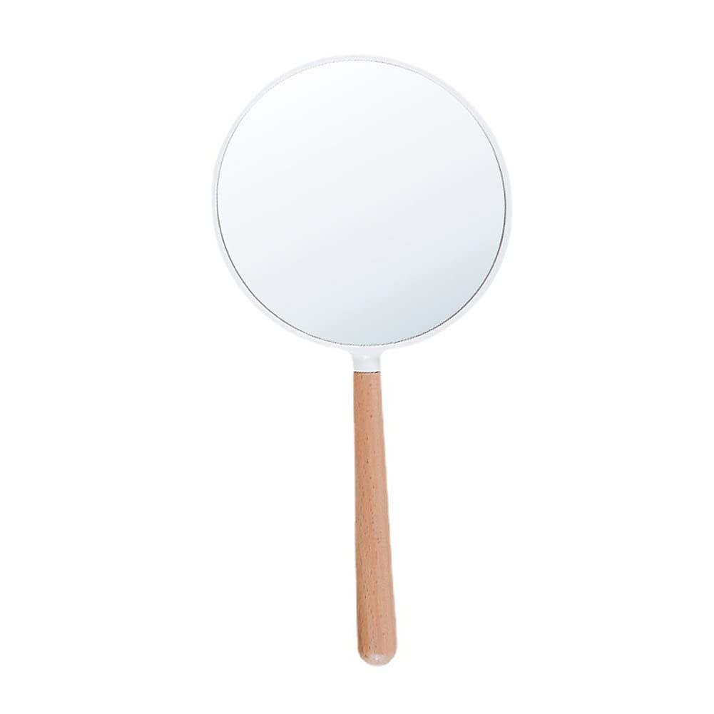 Photo 1 of 1 Piece Wooden Makeup Mirror Handheld Mirror Hand Held Mirror 3X Magnifying Double-Side Makeup Mirror Hand Held Makeup Mirror Wooden Cosmetic Mirror Travel Makeup Mirror with Wooden Handle, White